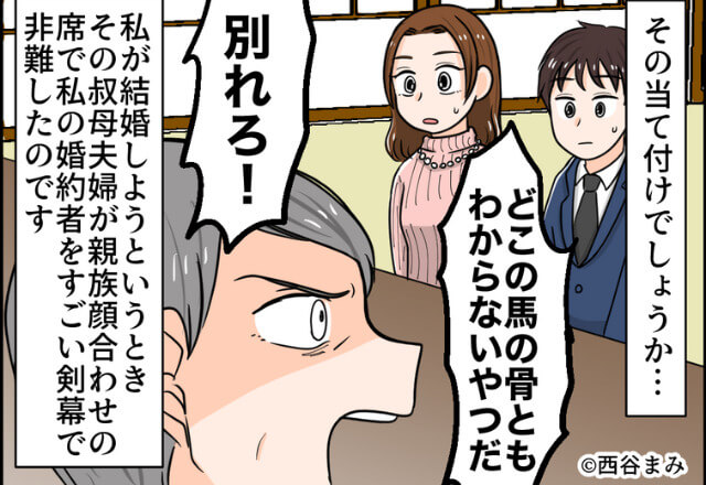 『別れろ！！』両家顔合わせで怒鳴りつけたのは彼の“叔母夫婦”！？非常識夫婦の“壮絶すぎる後日談”に胸スカ♡