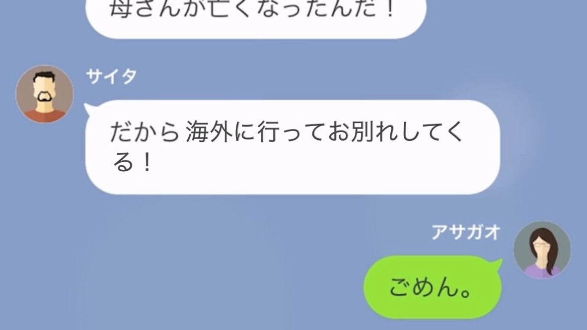 急逝した母の葬儀のため…“海外”に行くという夫！？妻「お義母さんって隣町に住んでるよね？」それを聞いた夫の返答に…⇒妻「…は？」